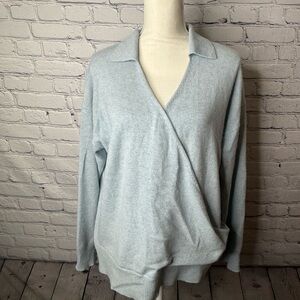 360 cashmere light blue faux wrap sweater size large